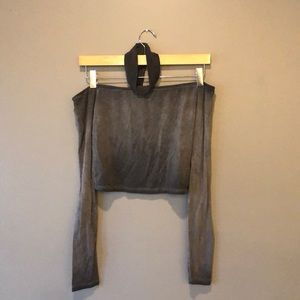 Long Sleeve Off the Shoulder Crop Top with Choker